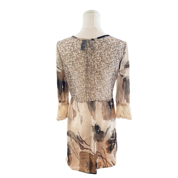 BKE Boutique Womens Small Sheer Floral Natural Earthy Tones Bohemian Flowy Tunic - Picture 5 of 5